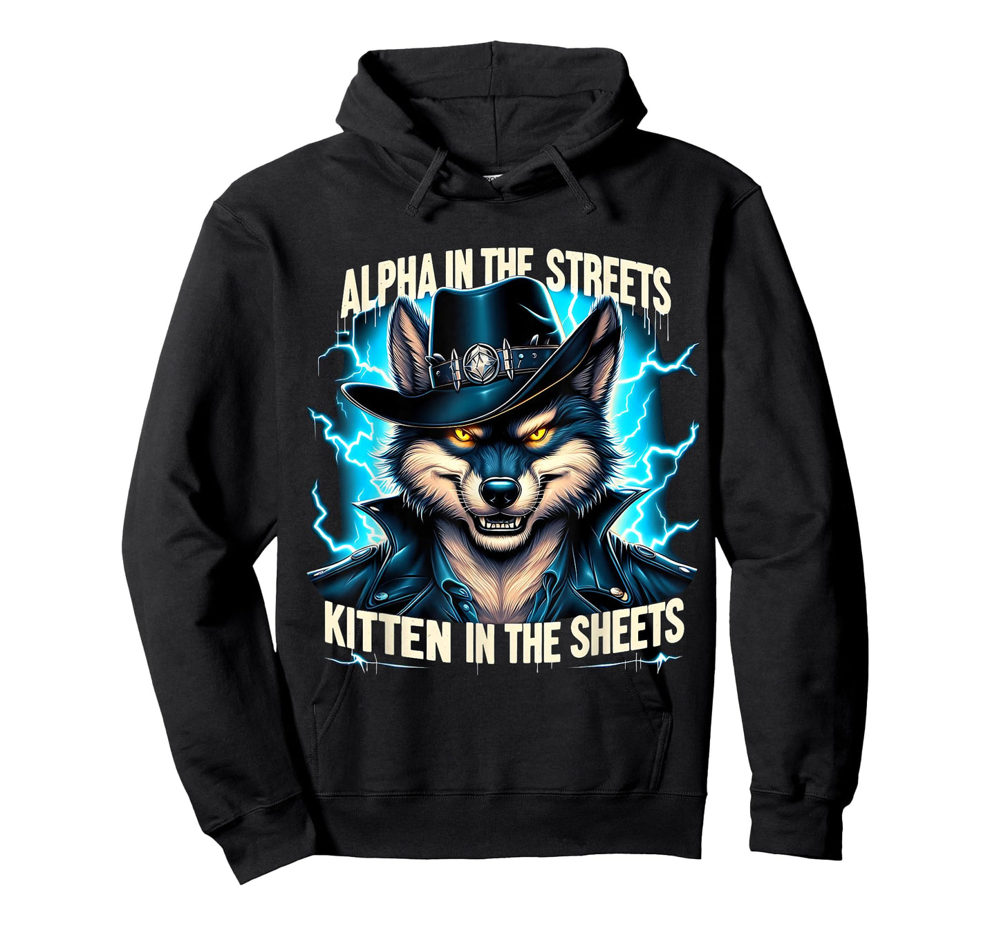 Alpha Mode Wolf Cowboy Lightning Funny Animal Tee T-Shirt