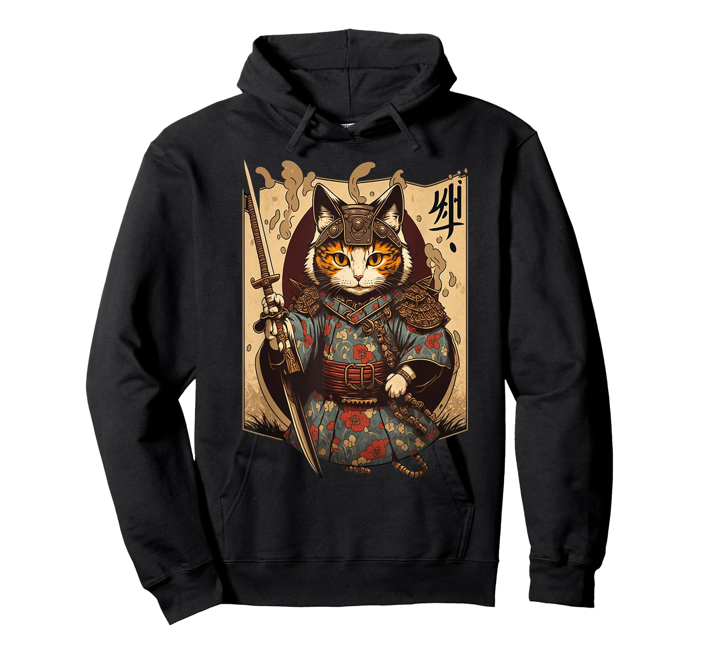 Retro Japanese Samurai Ninja Cat Kawaii Tattoo Graphic Style T-Shirt