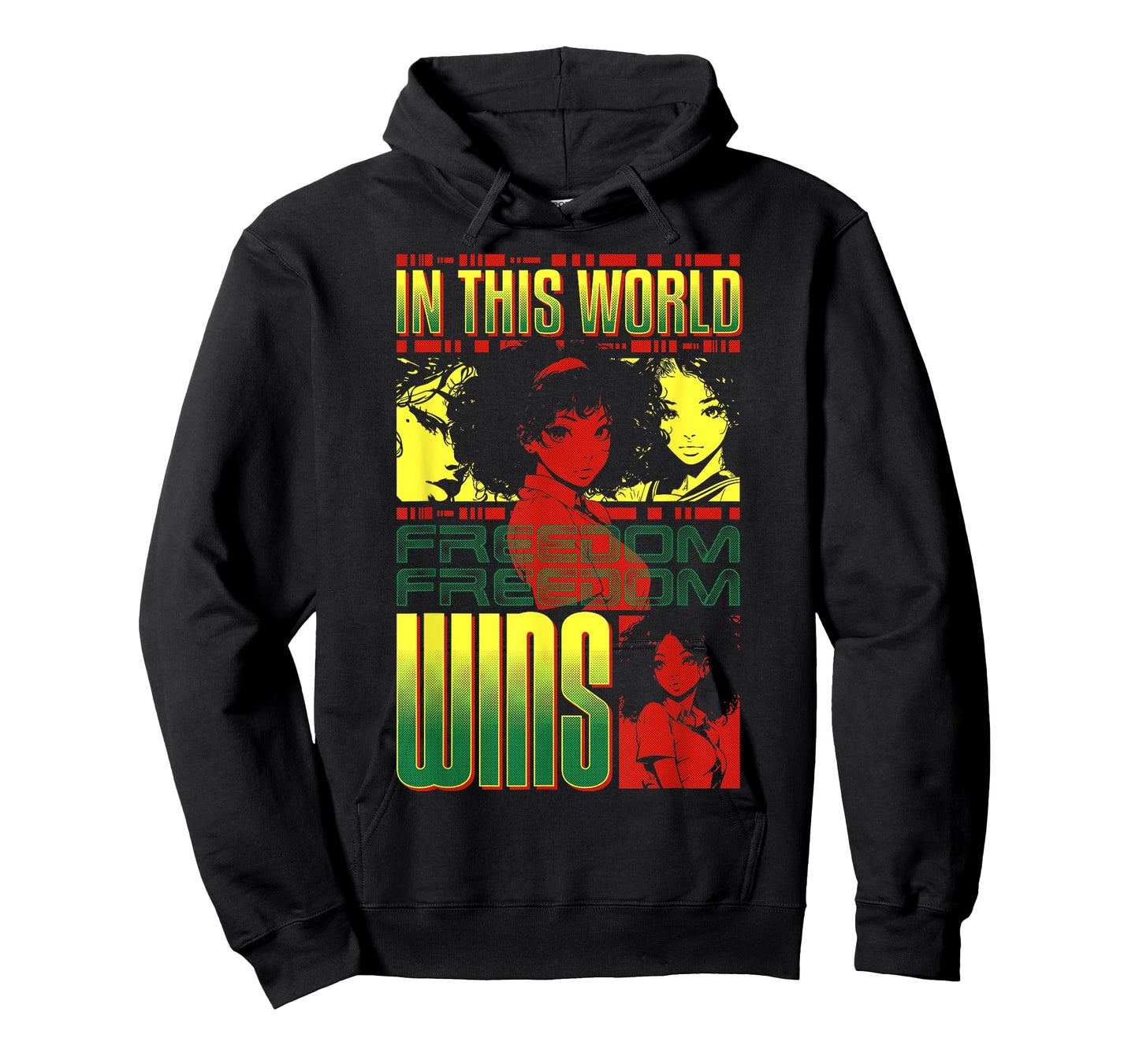 Black Anime Girl, In This World Freedom Wins, Juneteenth T-Shirt