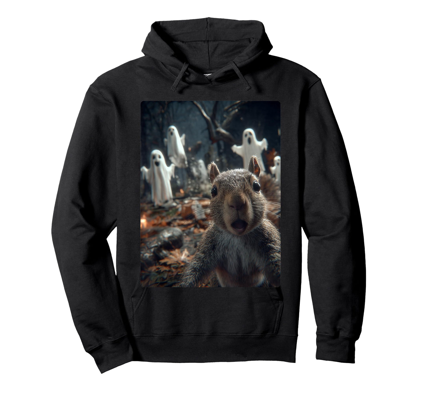 Funny Squirrel Selfie with Ghosts Haunted Forest Halloween T-Shirt