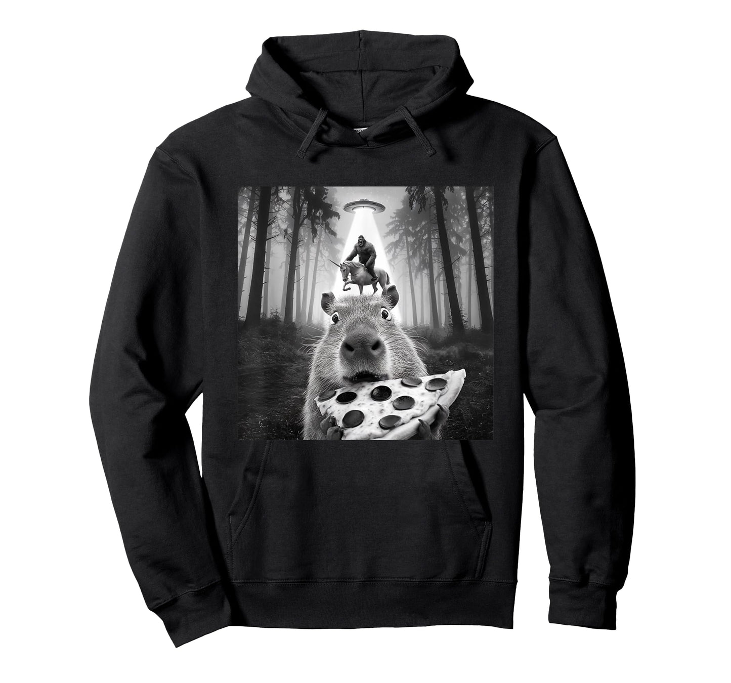 Funny UFO Capybara Selfie with Bigfoot Unicorn Sasquatch T-Shirt