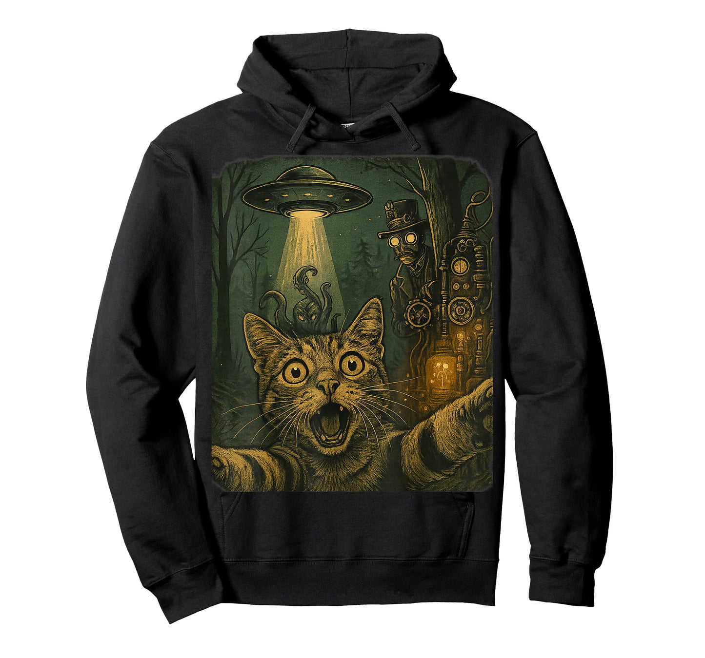 Cat Selfie UFO Steampunk Time Traveler Retro SciFi Victorian T-Shirt