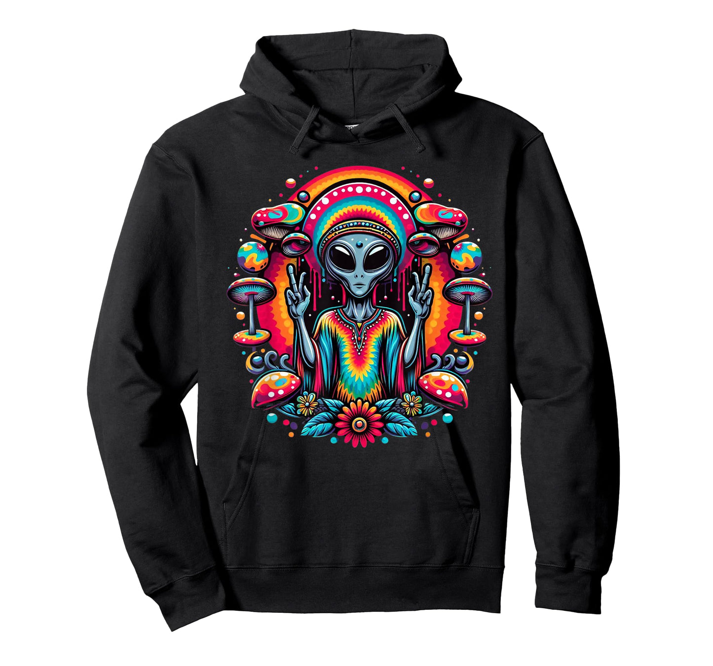 Tie Dye Alien Peace Sign Funny Boho Hippie T-Shirt