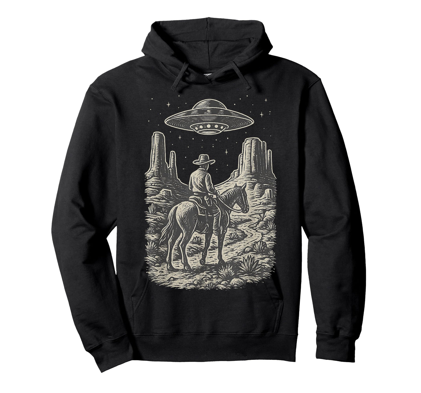 Vintage Western UFO Art Cowboy Alien Encounter T-Shirt