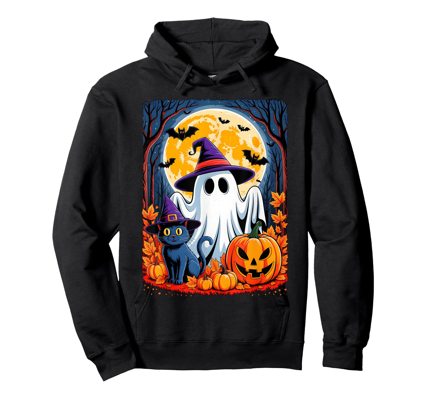 Cute Ghost Black Cat Halloween Witch Pumpkin Dark Forest T-Shirt