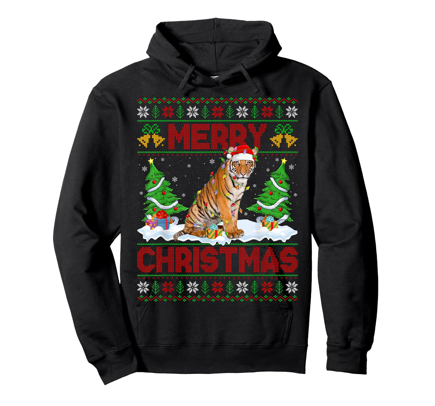 Tiger Ugly Xmas Sweater Funny Animal Lights Christmas T-Shirt