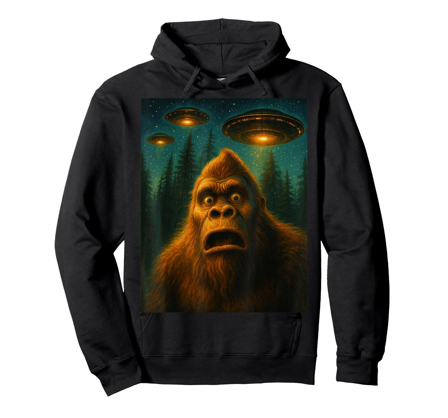 Bigfoot Sasquatch Alien UFO Starry Night Gifts Men Women Kid T-Shirt