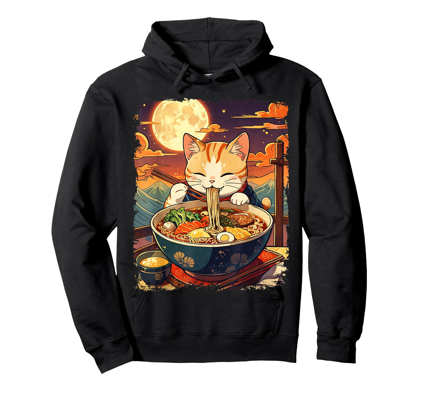 Cat Ramen Japanese Funny Graphic Kawaii Cat Anime Ukiyo-e T-Shirt