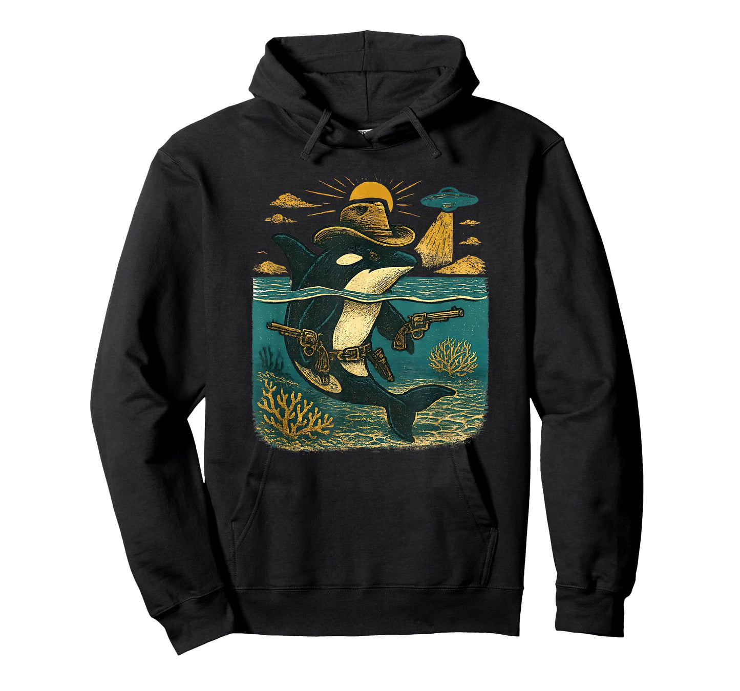 Retro Western Cowboy Orca UFO Graphic Killer Whale Lover T-Shirt