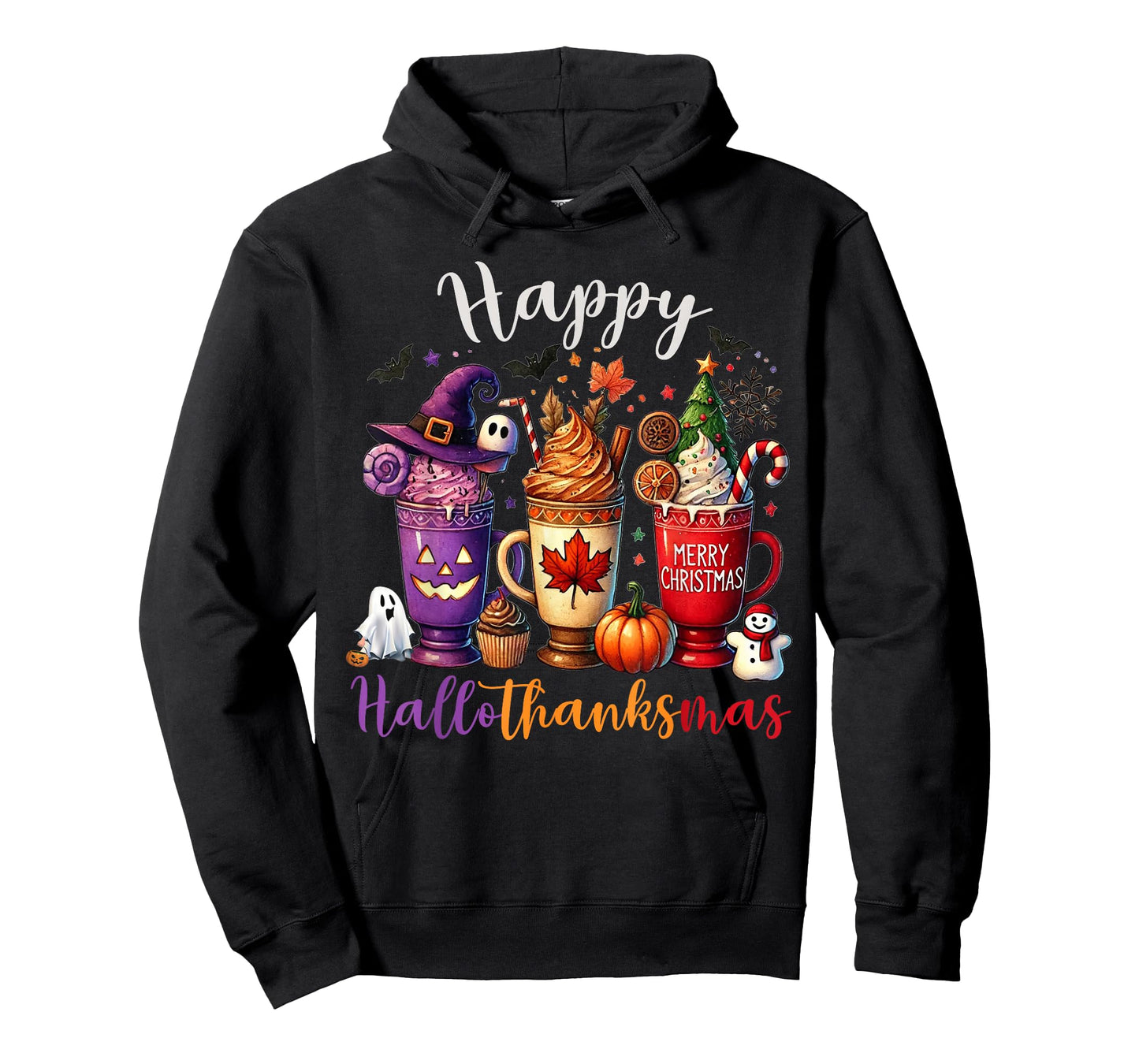 Happy Hallothanksmas Coffee Lover Halloween Merry Christmas T-Shirt