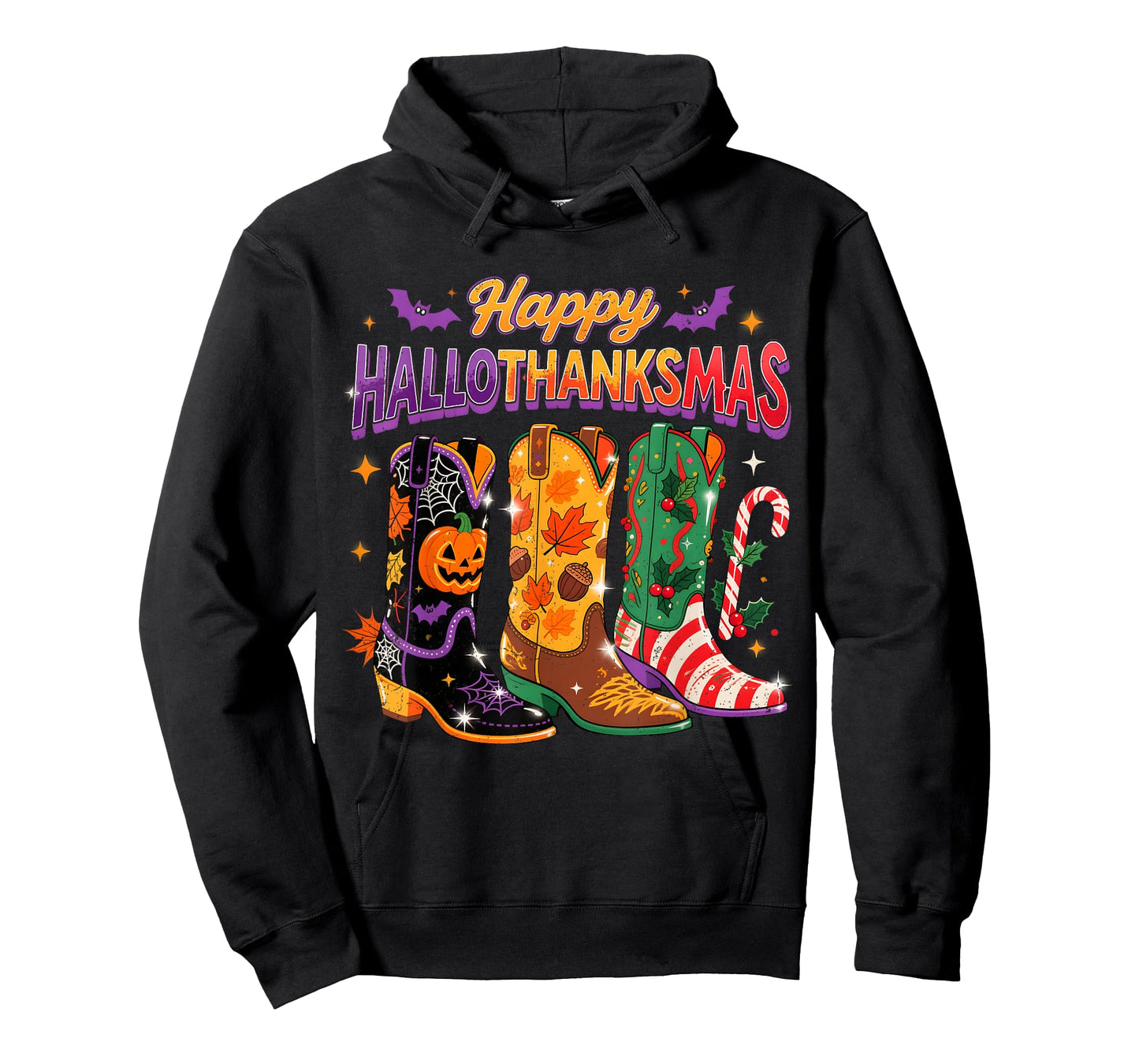 Western Holiday Boots Happy Hallothanksmas Design T-Shirt