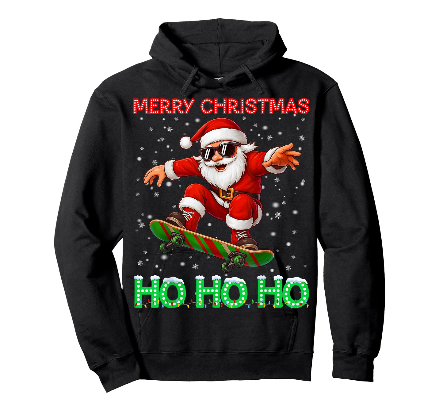 Merry Christmas Light Ho Ho Santa Skateboard Boy Kid Toddler T-Shirt
