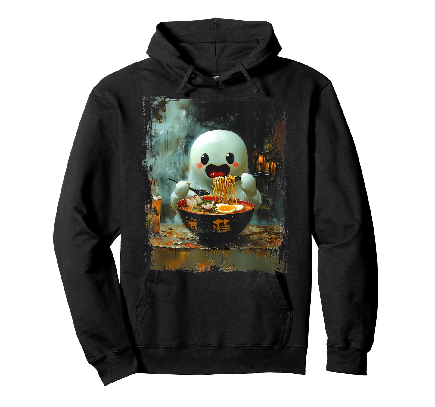 Spooky Cute Ghost Eating Ramen Halloween Japanese Noodles T-Shirt