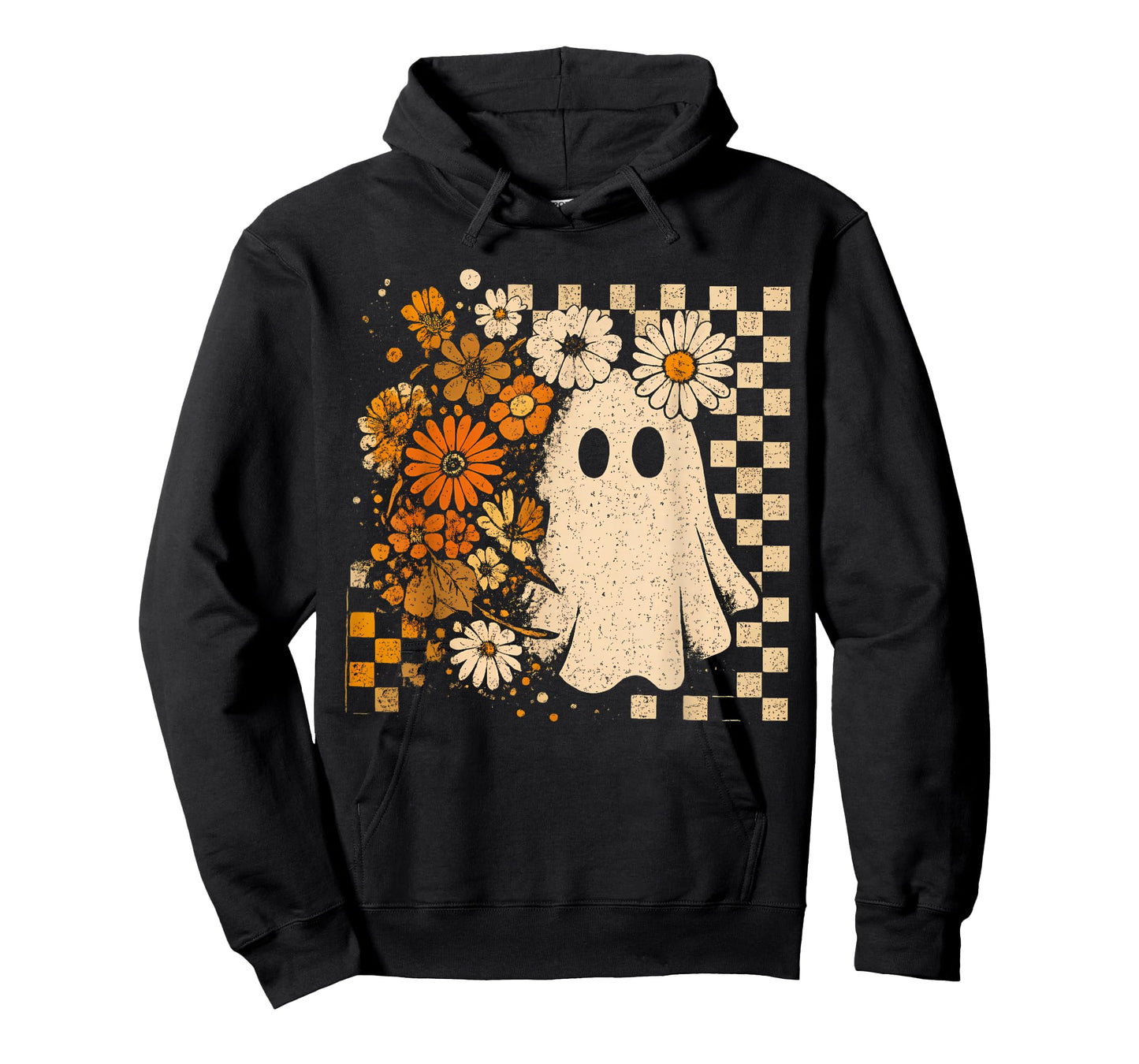 Retro Floral Ghost Checkered Autumn Halloween Women Kids T-Shirt
