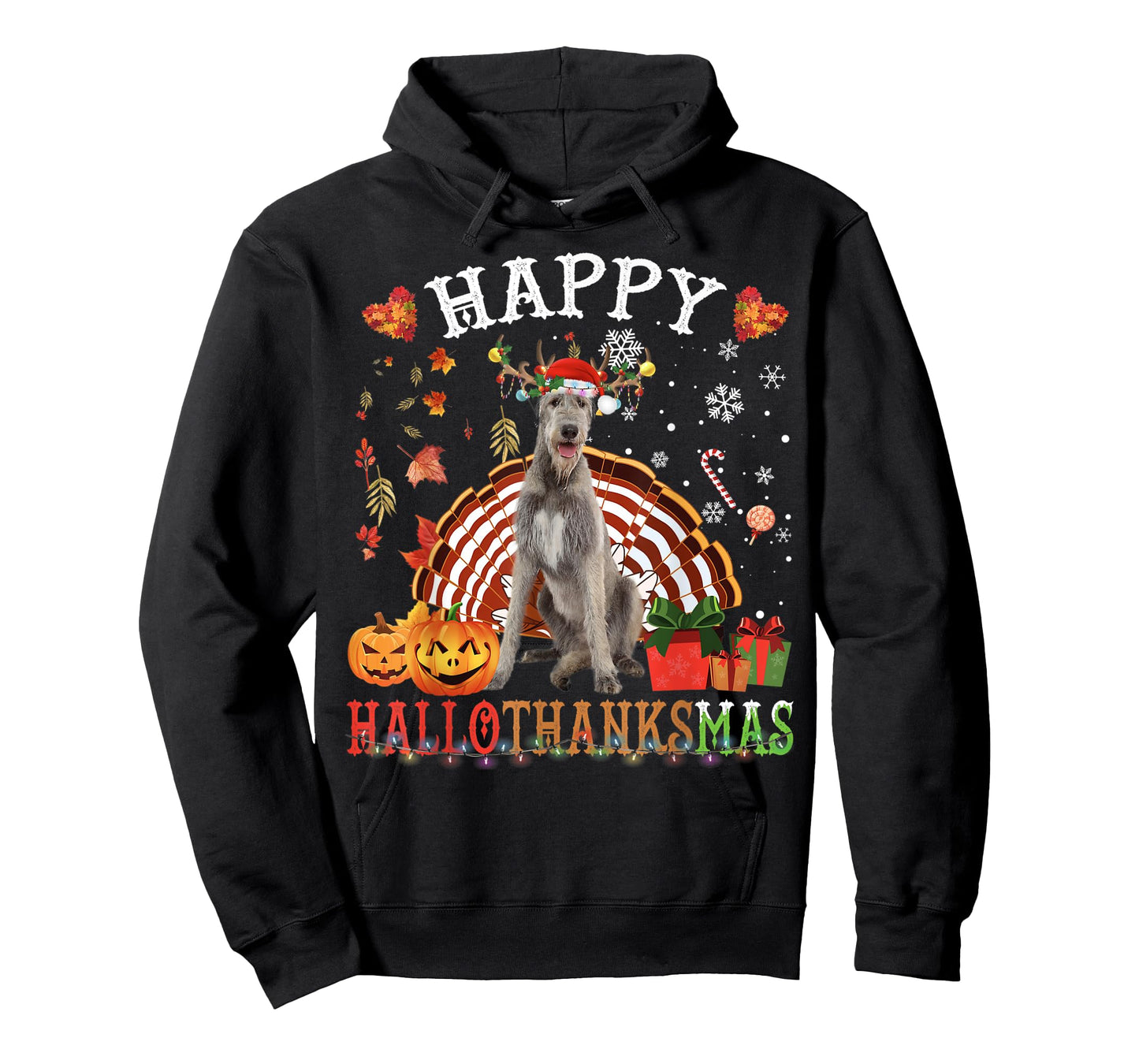 Halloween Thanksgiving Christmas Irish Wolfhound XMas T-Shirt