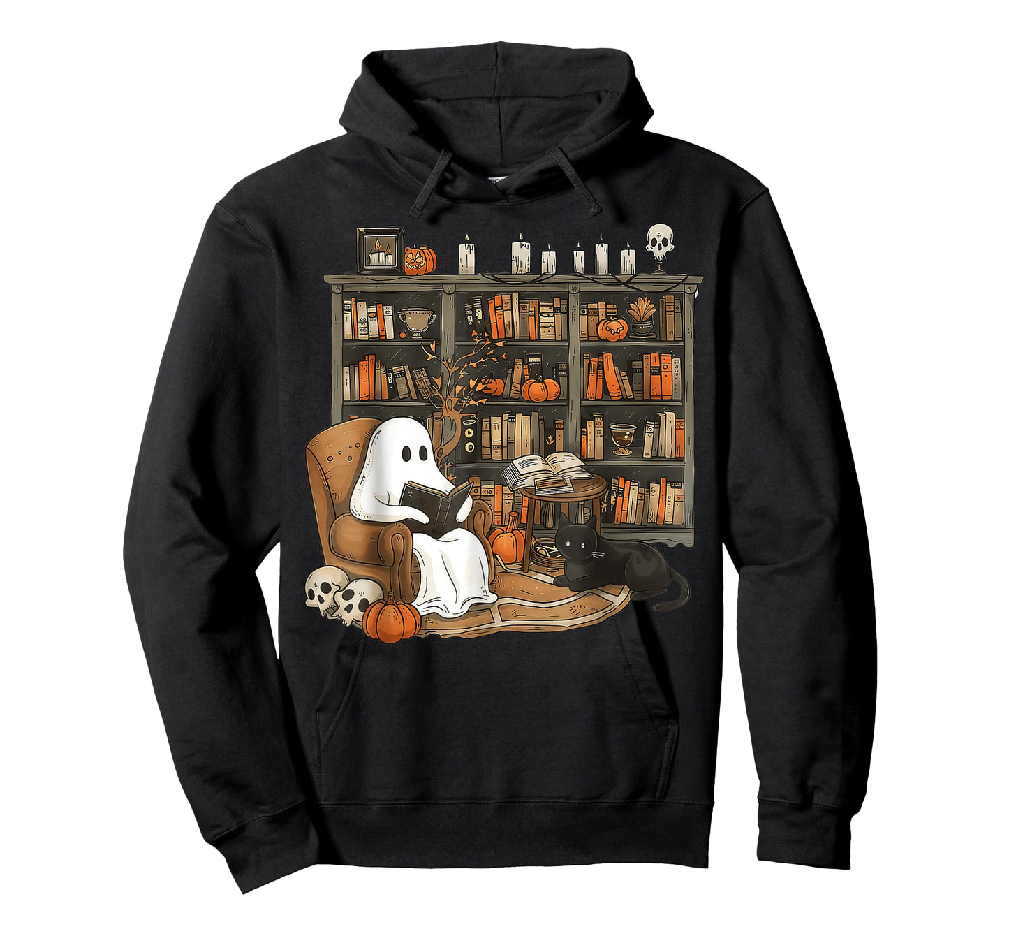 Retro Ghost Reading Books cat, Librarian Ghost Halloween T-Shirt