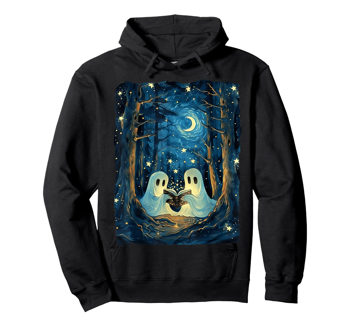 Starry Night Ghost Book Reading Camping Halloween Van Gogh T-Shirt