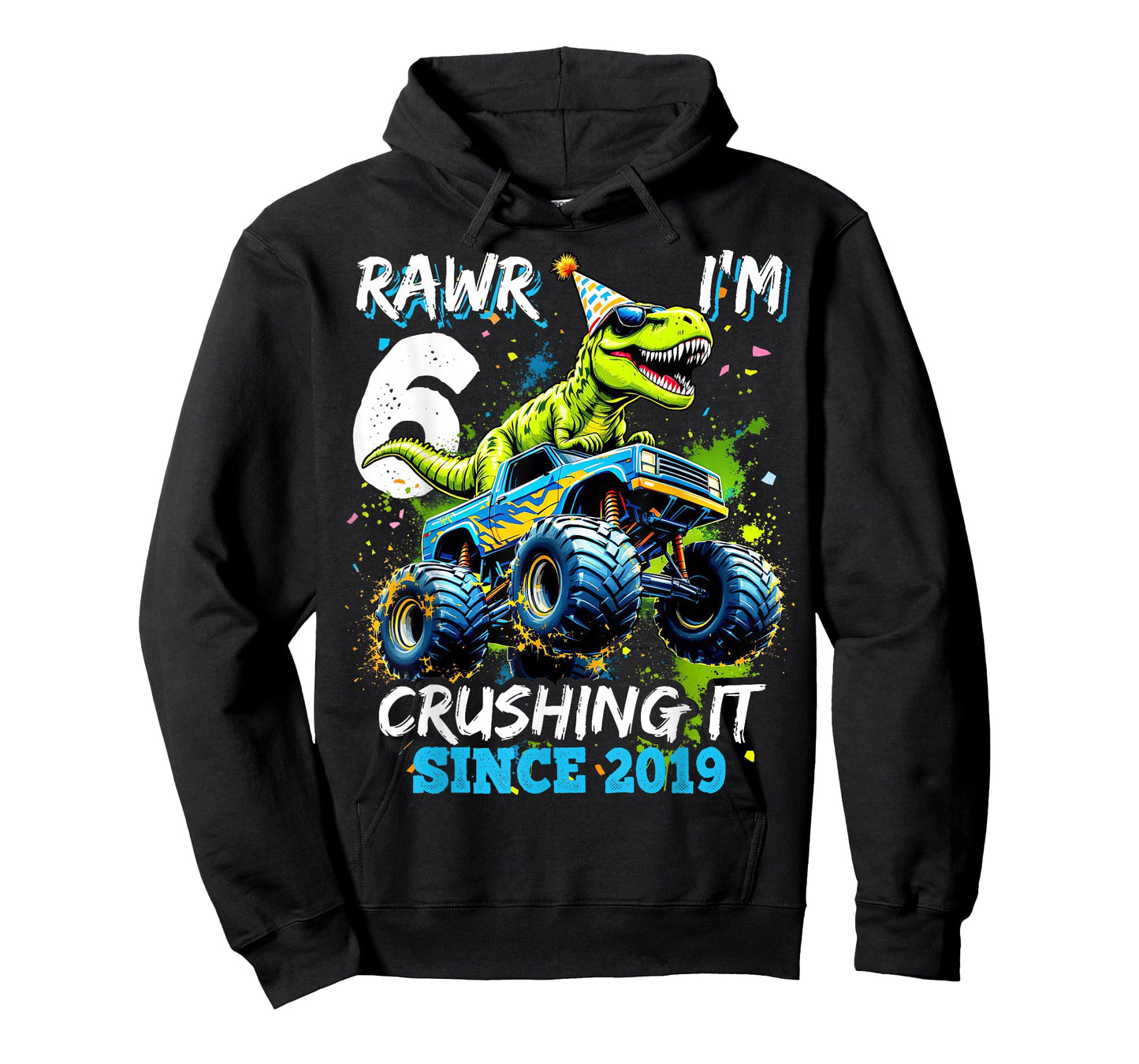 6th Birthday Monster Truck Dinosaur Party Boys Rawr I'm 6 T-Shirt