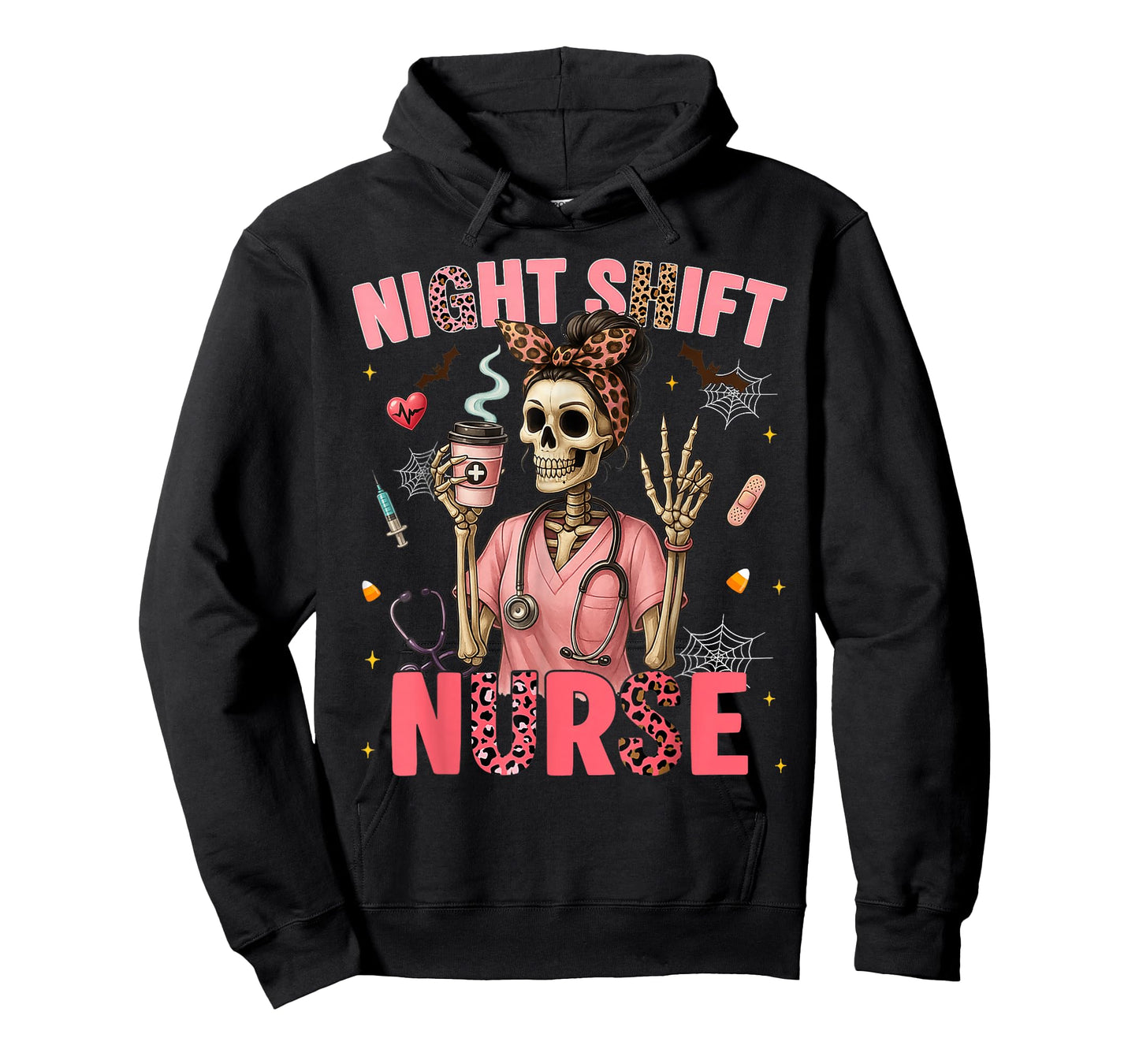 RN ICU Night Shift Nurse Skeleton Halloween Costumes Womens T-Shirt