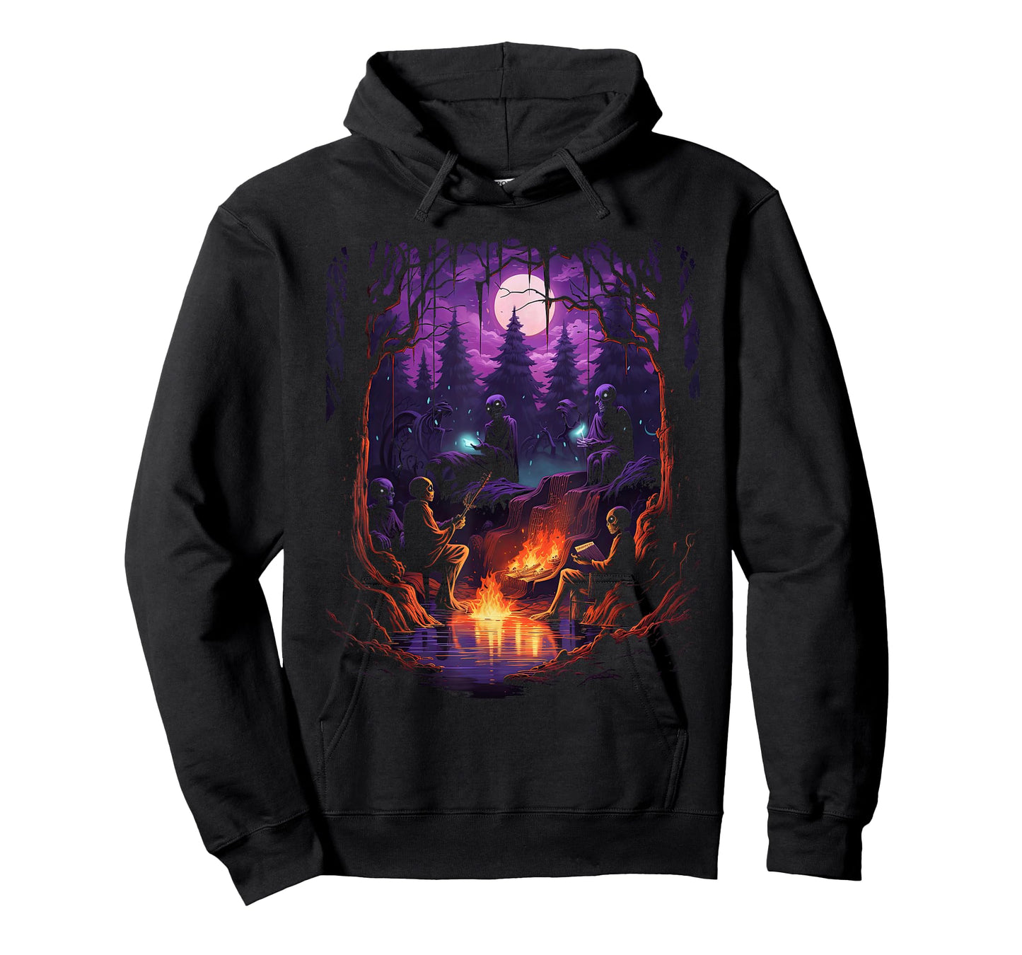 Vintage Ghost and Skeleton by Fire Camping Gothic Halloween T-Shirt