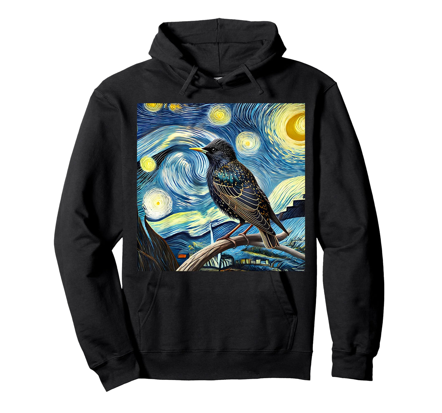 Common Starling Lover Bird Watching Birding Starry Night Art T-Shirt