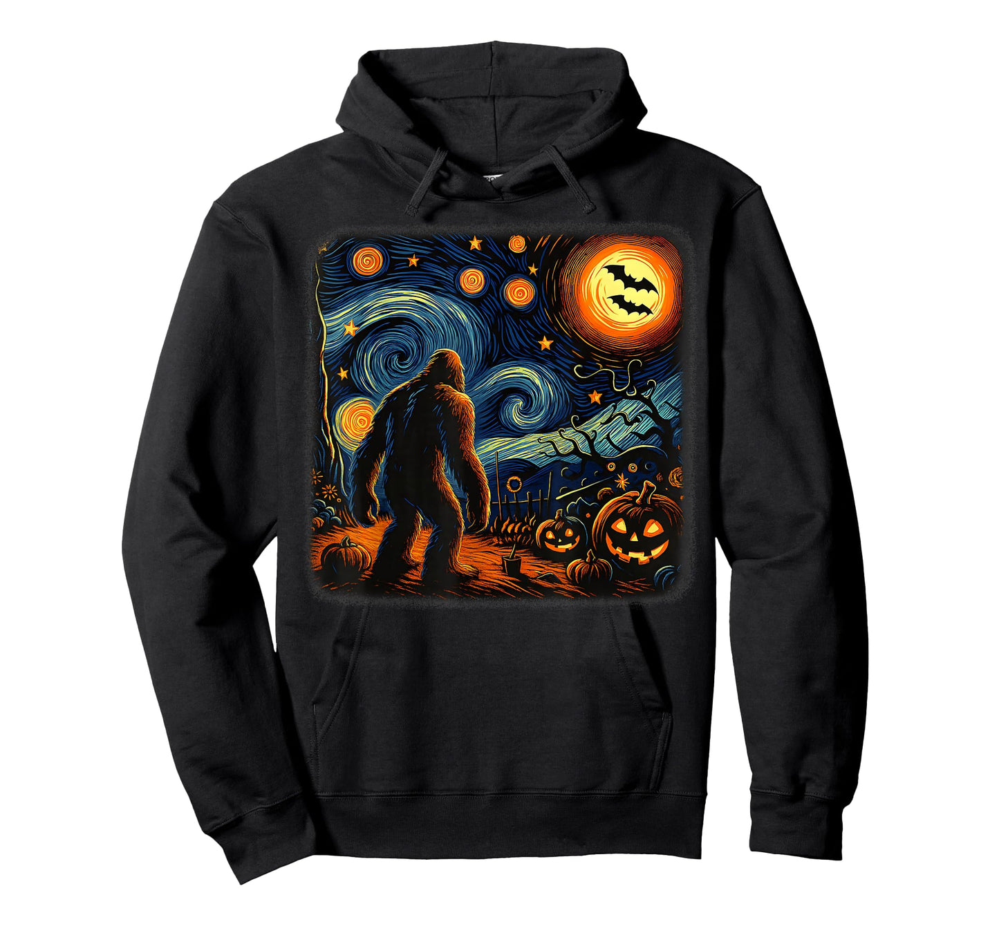 Halloween Bigfoot Starry Night Van Gogh Sasquatch Pumpkin T-Shirt