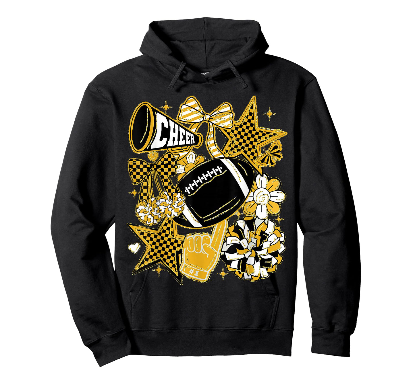 Coquette Bow Football Gold Black Game Cheer Mom Touchdown T-Shirt