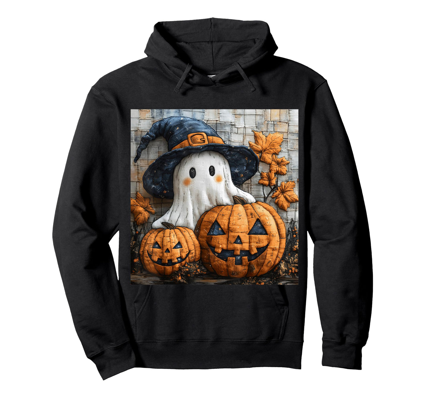 Funny Ghost Pumpkin Cute Halloween Patchwork Art T-Shirt