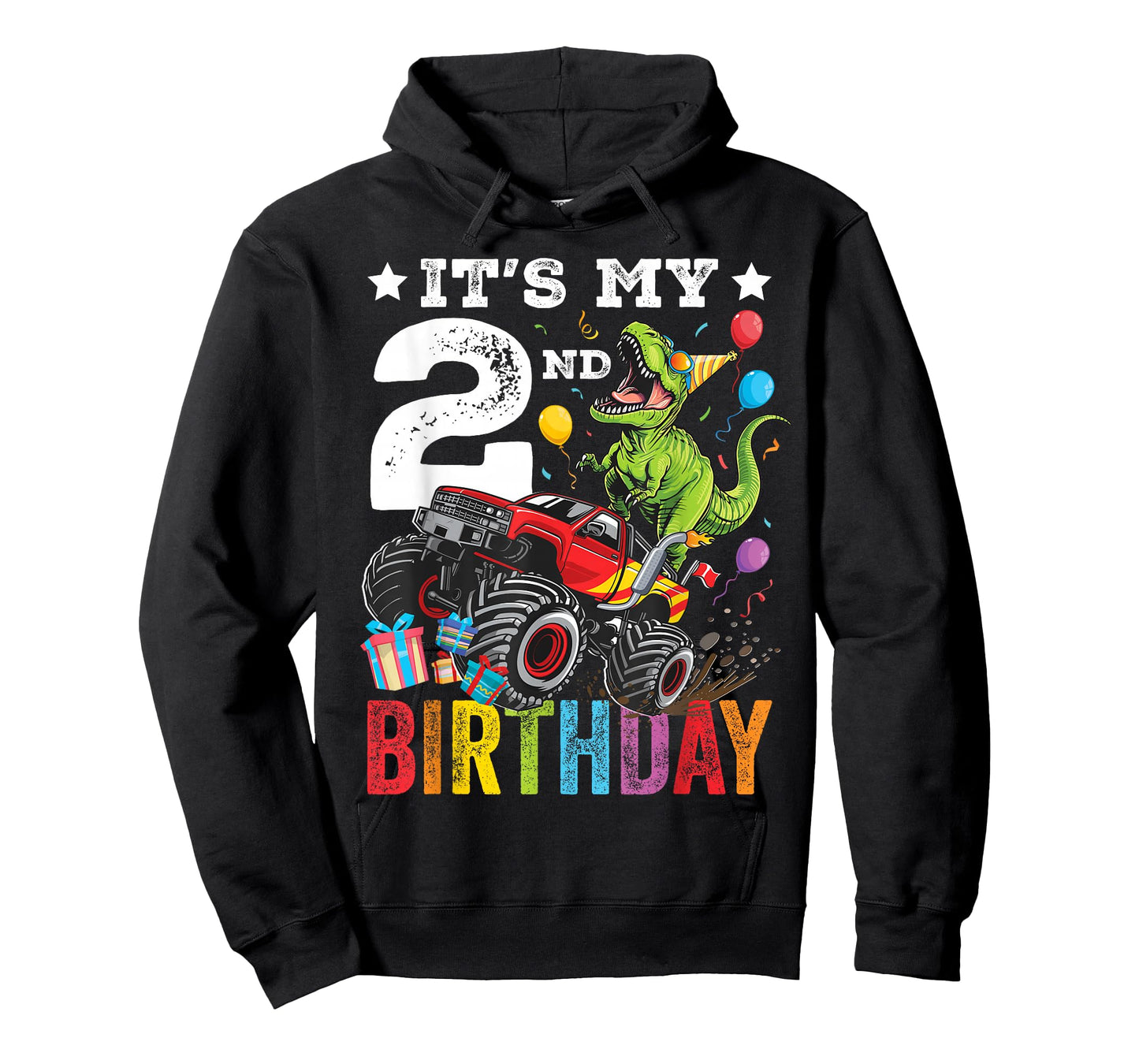 Two 2nd Birthday Dinosaur Monster Truck T-Shirt