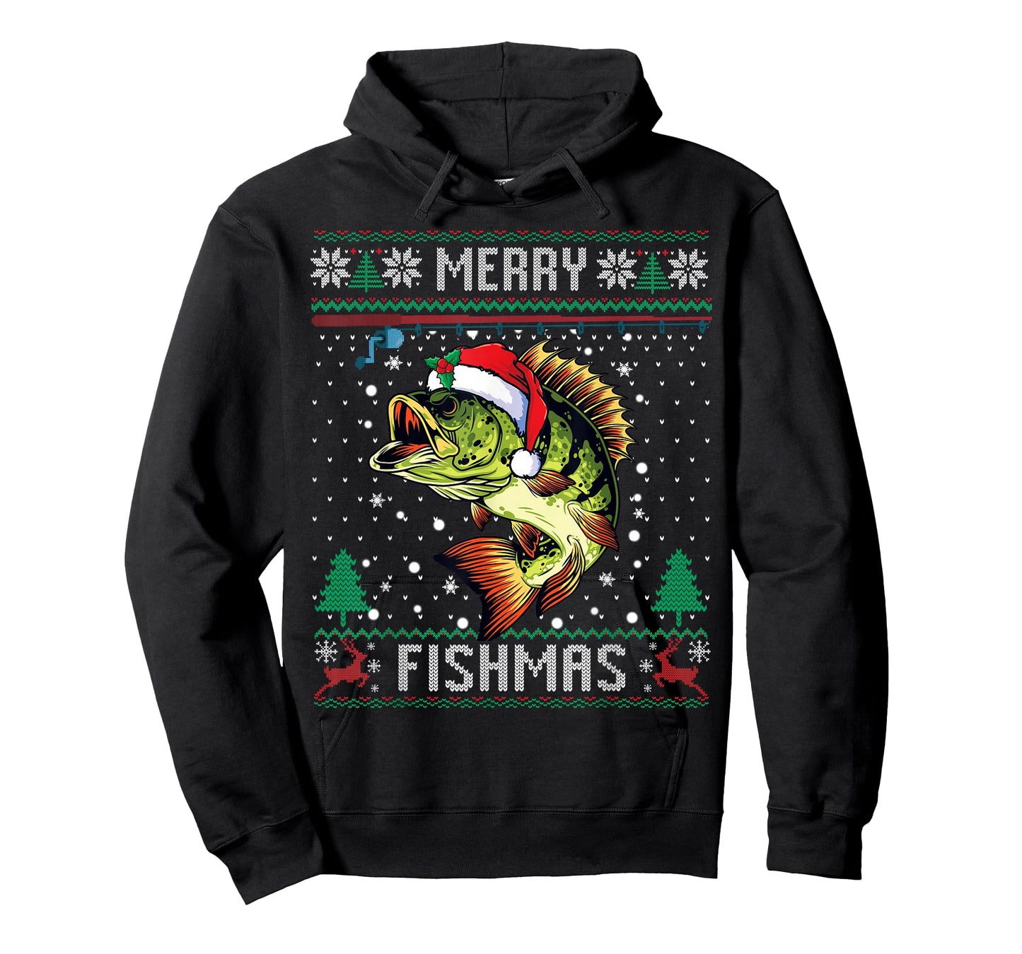 Merry Fishmas Bass Fish Fishing Christmas Ugly Sweater Xmas T-Shirt
