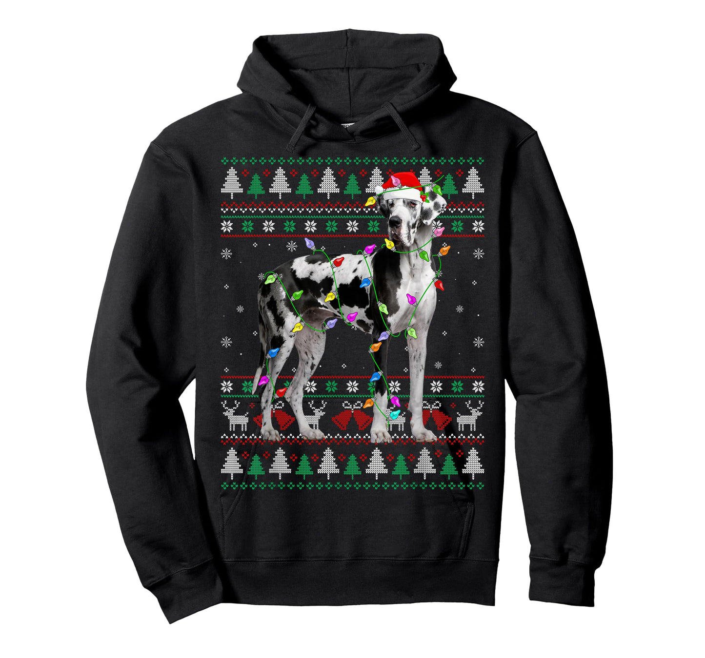 Great Dane Harlequin Dog Christmas Ugly Sweater Lights Xmas T-Shirt