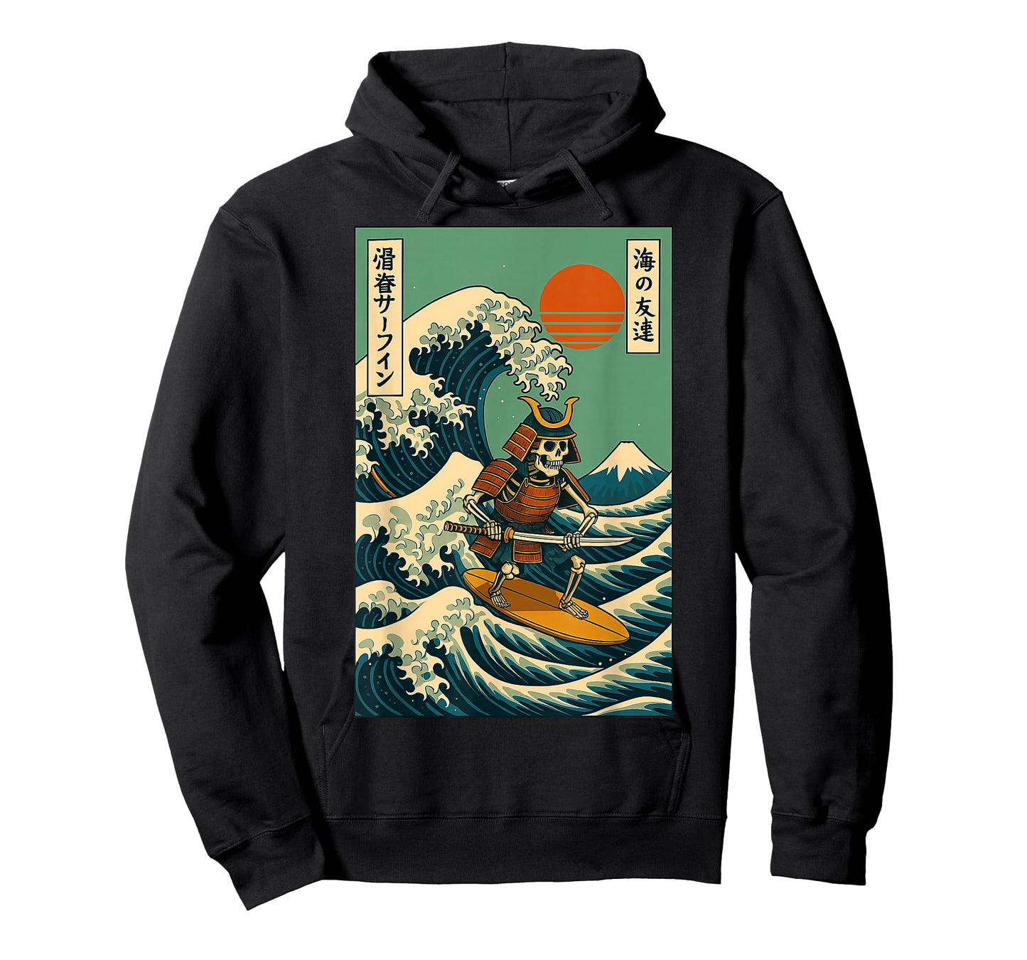 Skeleton Samurai Surfing Japanese Wave T-Shirt