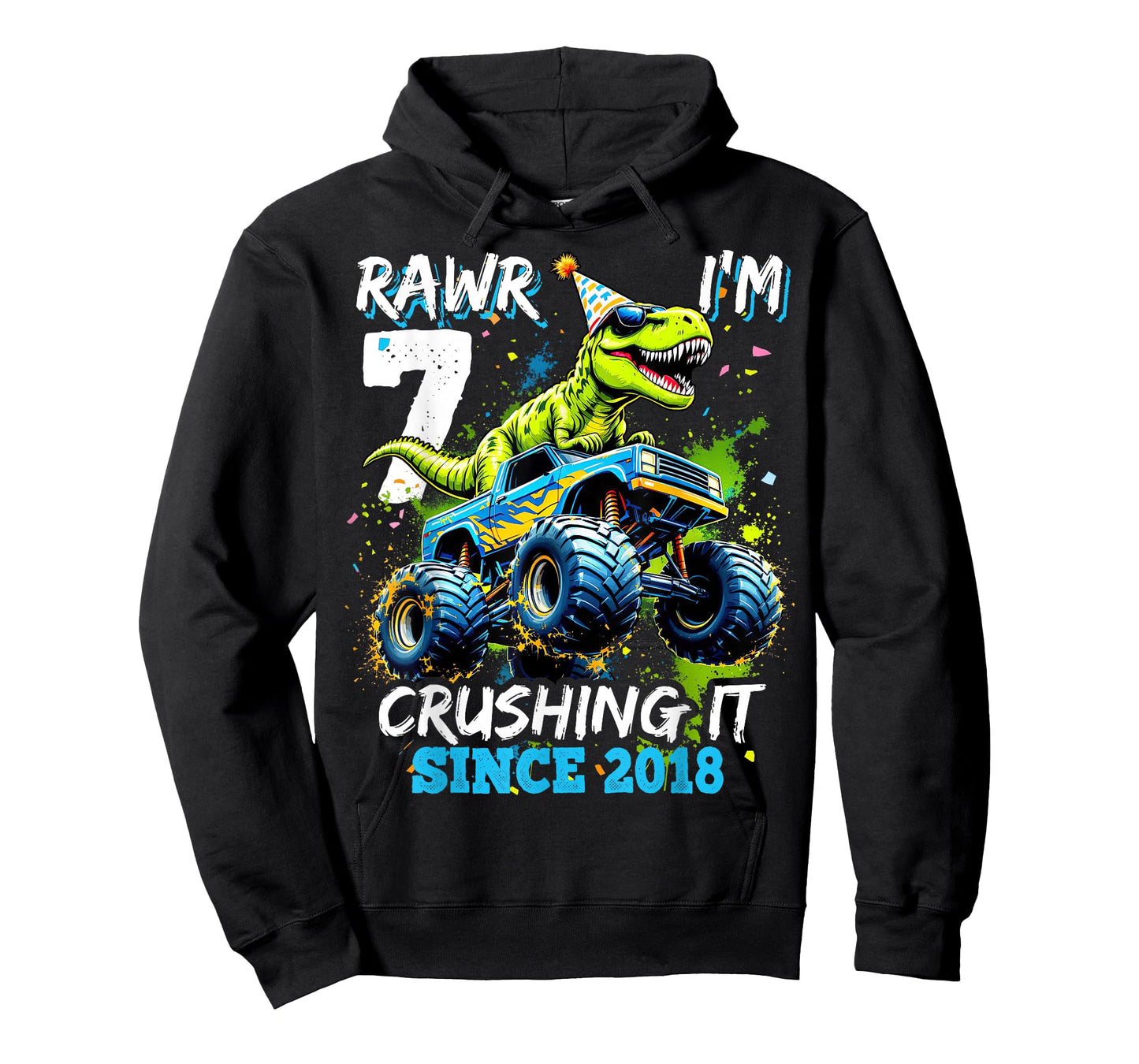 7th Birthday Monster Truck Dinosaur Party Boys Rawr I'm 7 T-Shirt