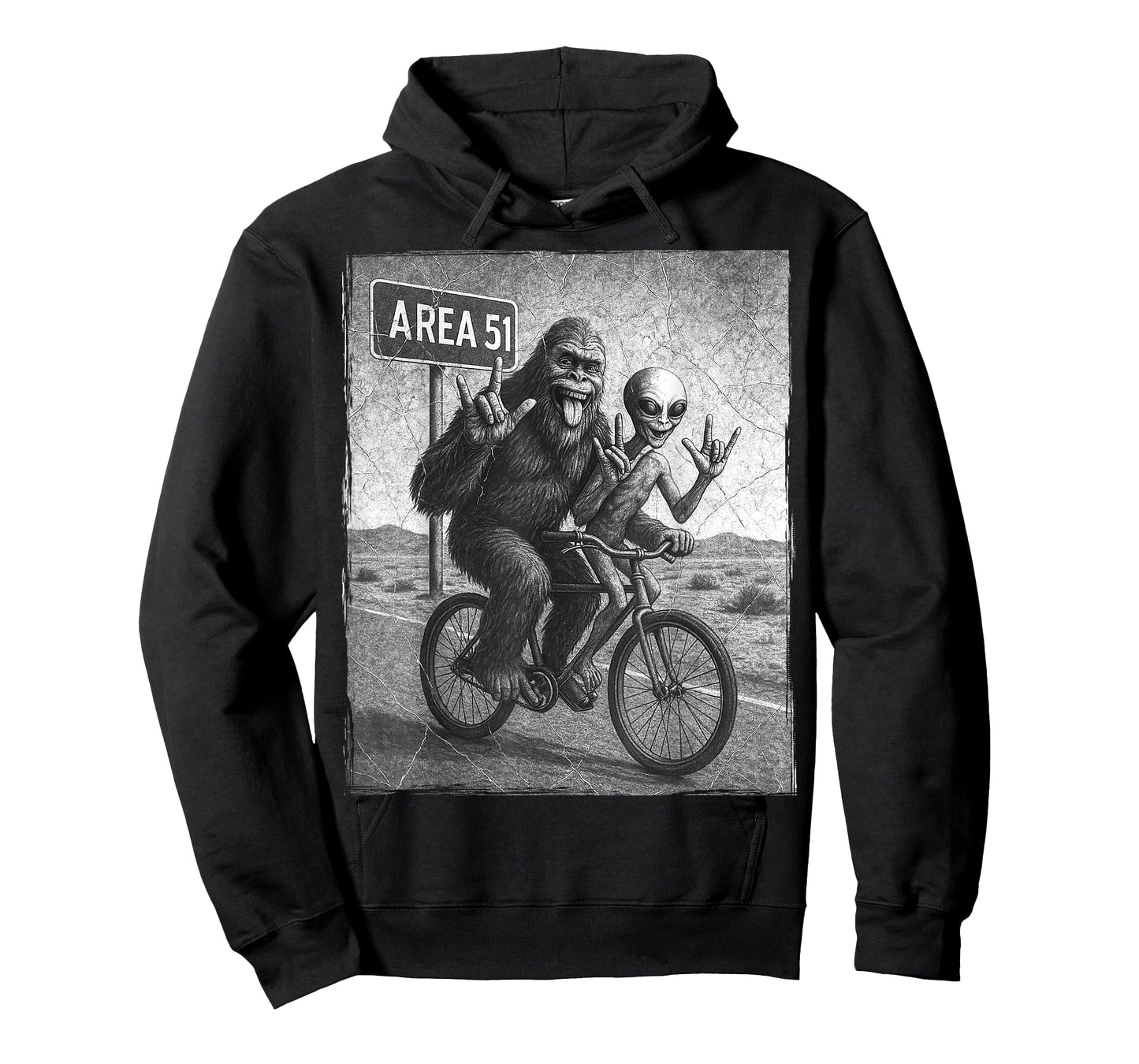 Bigfoot Alien UFO Bike Ride Rock On Area 51 Vintage Funny T-Shirt