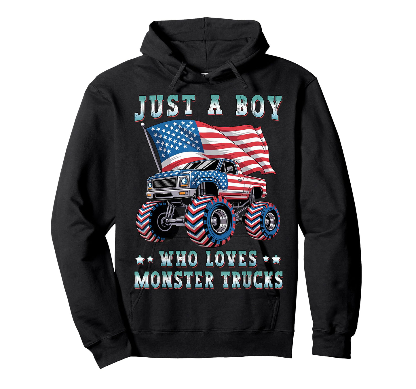 Just A Boy Who Loves Monster Trucks American Flag Kids Boys T-Shirt