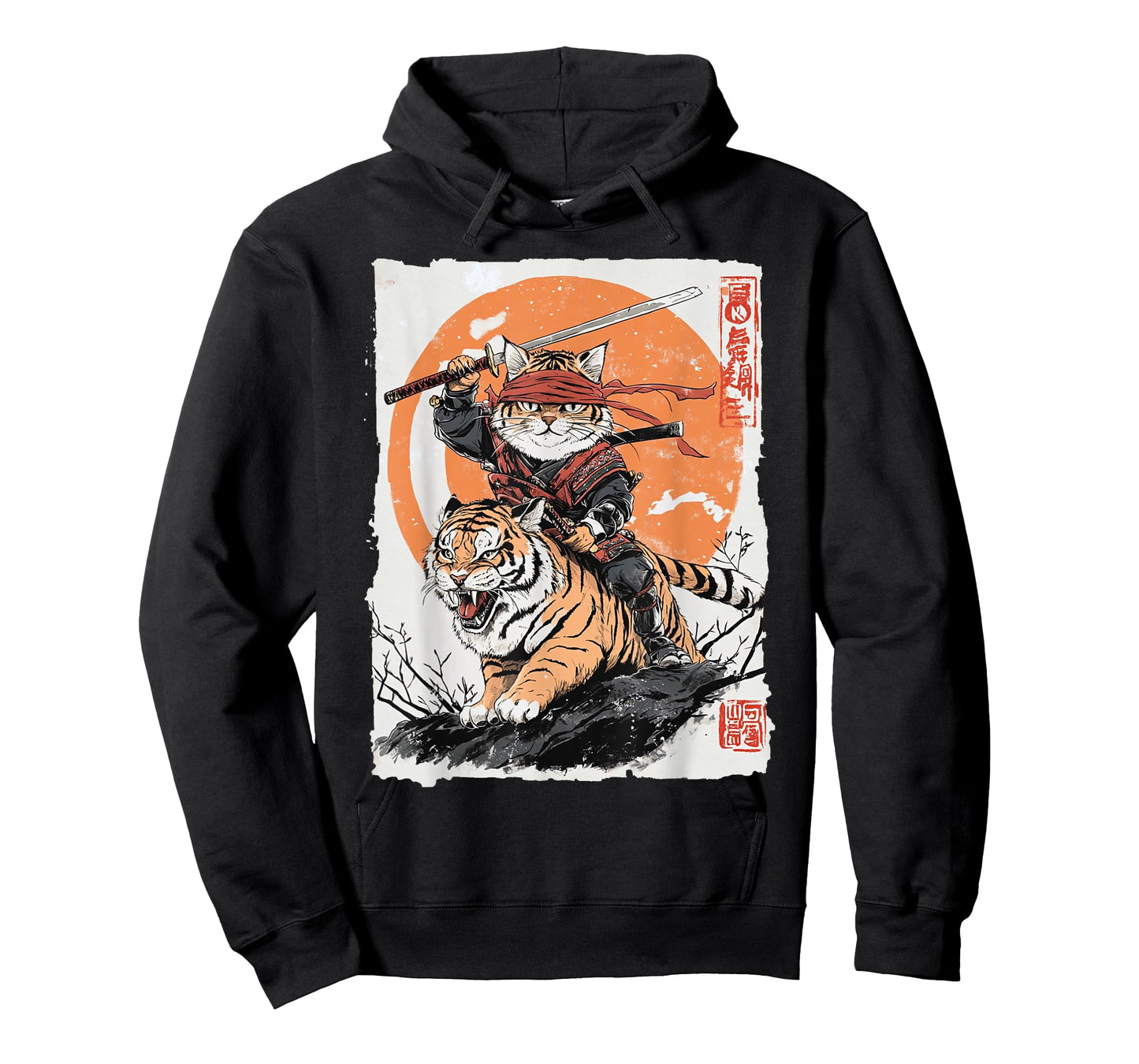 Ninja Cat Riding Tiger - Japanese Samurai Art Vintage Style T-Shirt for Men Women Kids