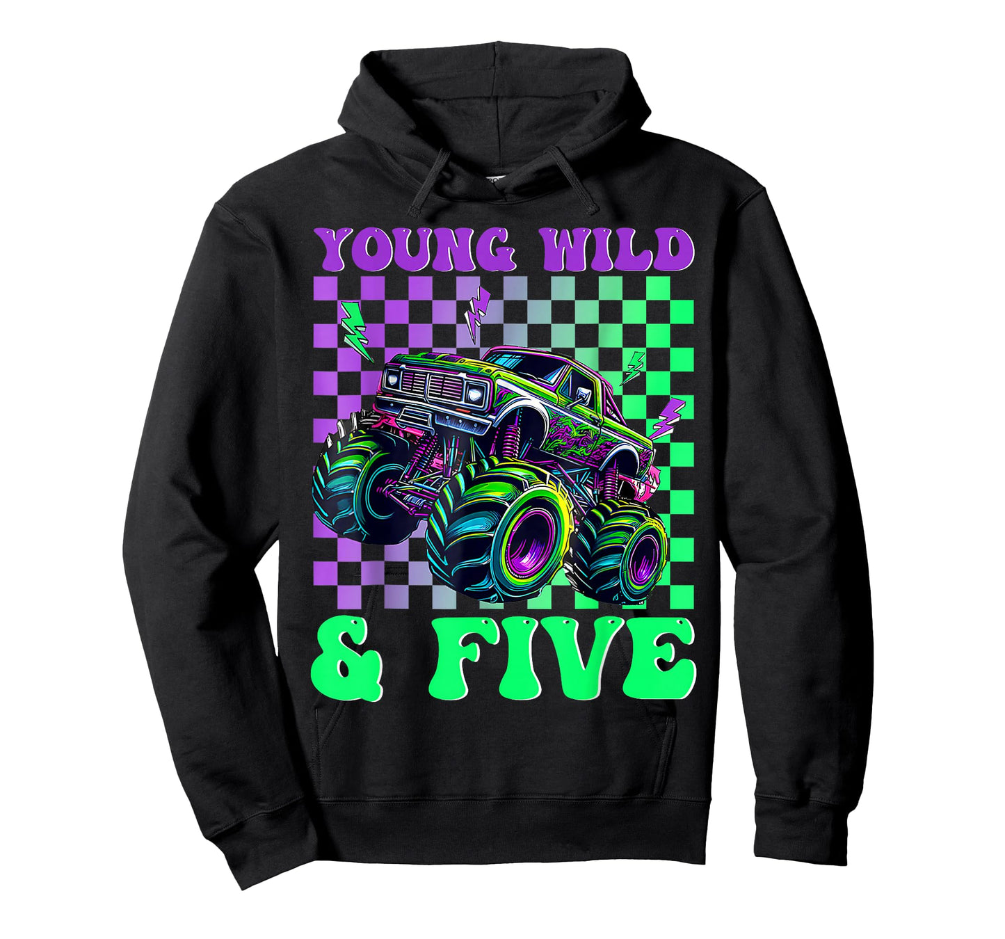 Kids 5th Birthday Boy Monster Truck Young Wild and Five T-Shirt