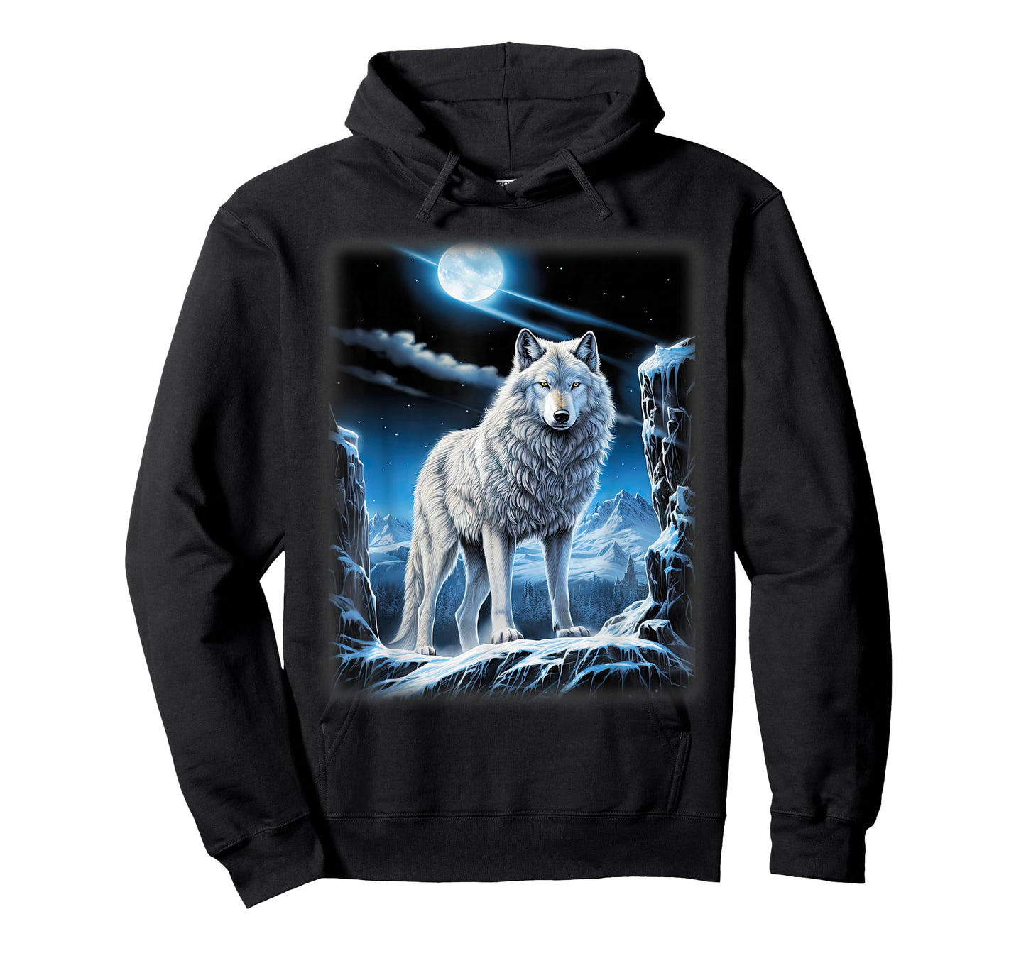 White Wolf standing on a snowy hill Forest Fantasy Nature T-Shirt