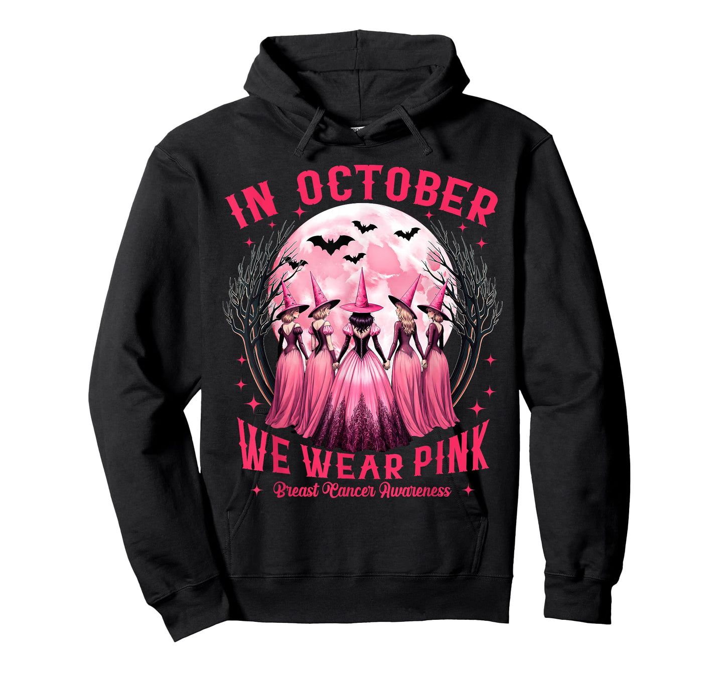 in October We Wear Pink Witch Halloween Breast Cancer Women T-Shirt