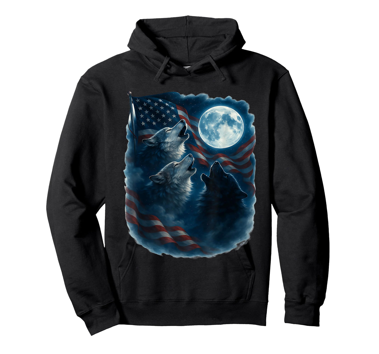 3 Wolf Howling At The Moon US Flag Wildlife Wolves Lovers T-Shirt