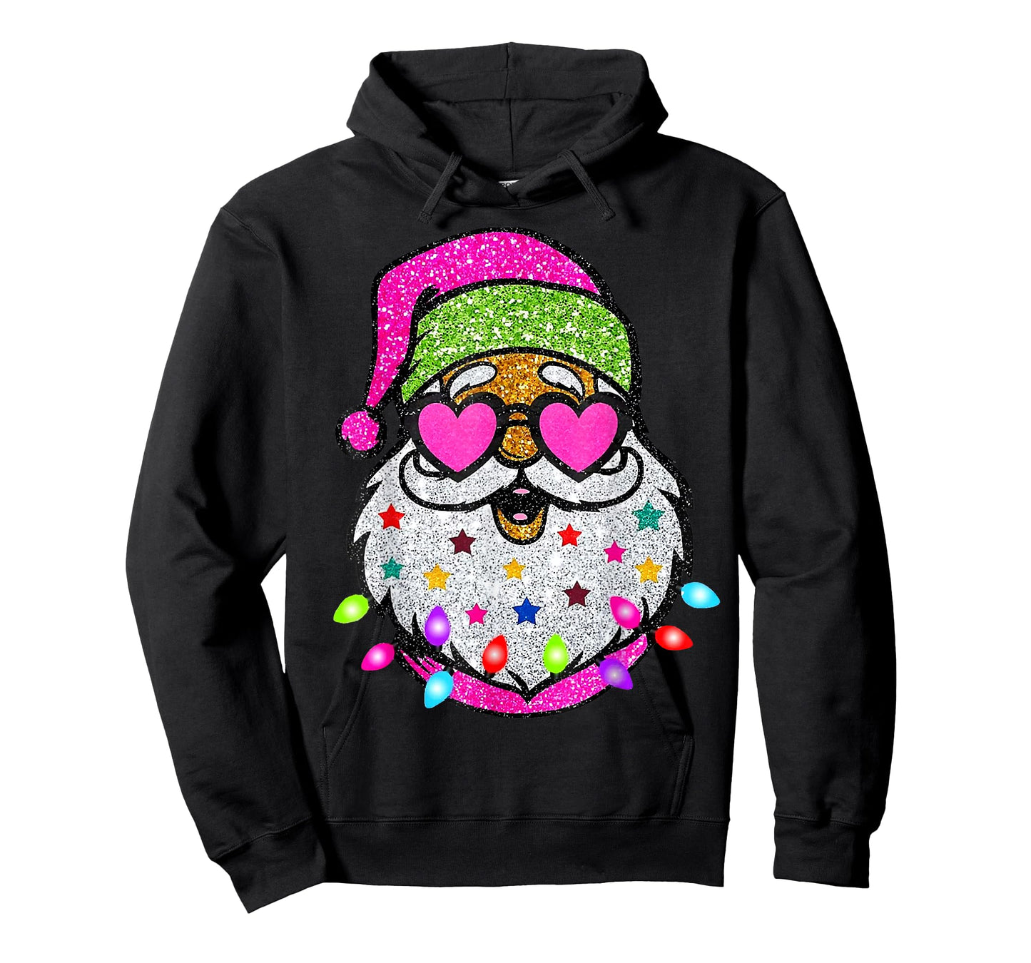Cute Santa With Sunglasses Christmas Lights Pink Santa T-Shirt