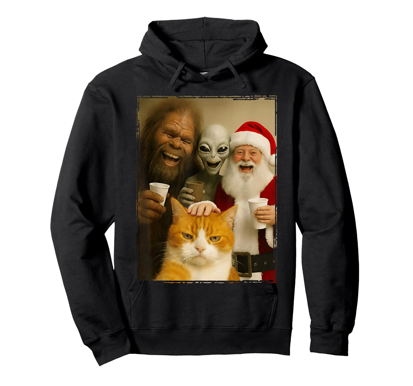 Cat Selfie with Bigfoot, Alien & Santa, Funny Christmas T-Shirt