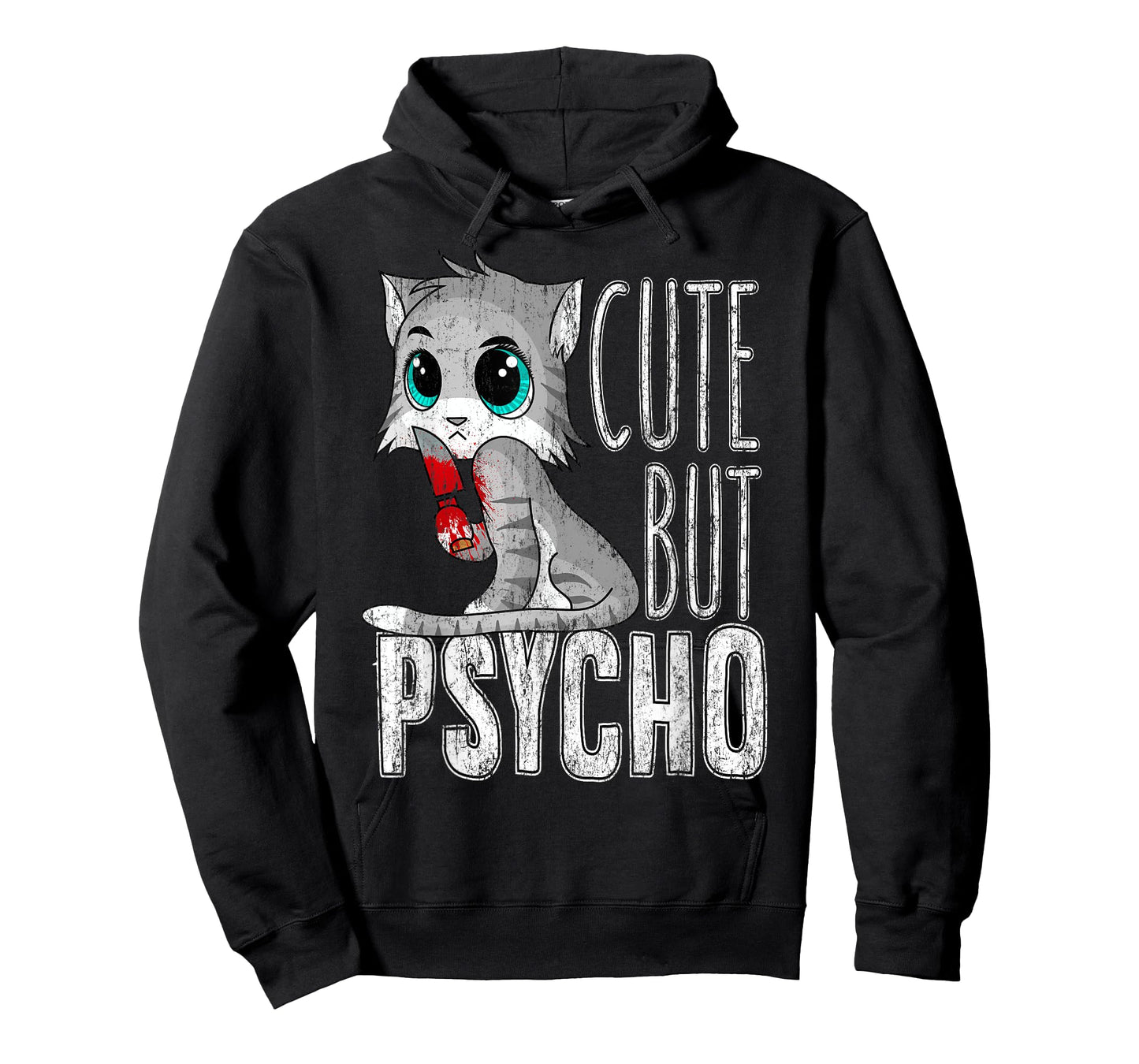 Cute But Psycho Kitty Cat Wife Mom Gift Horror Halloween Men Women Kids T-Shirt