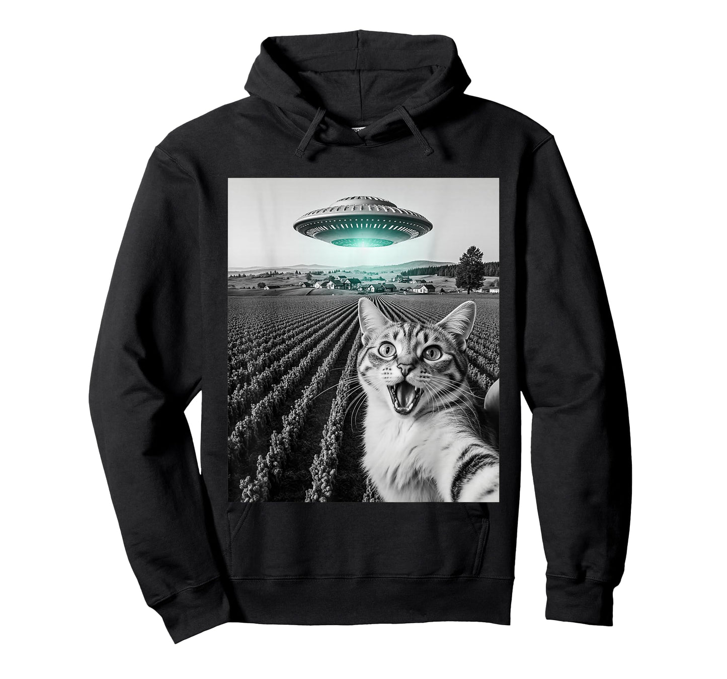 Funny Cat Selfie With Alien UFO Cat Gifts For Men Women Kid T-Shirt