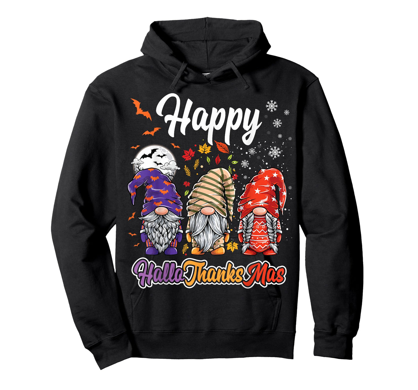 Happy Hallothanksmas Gnomes Halloween Thanksgiving Christmas T-Shirt