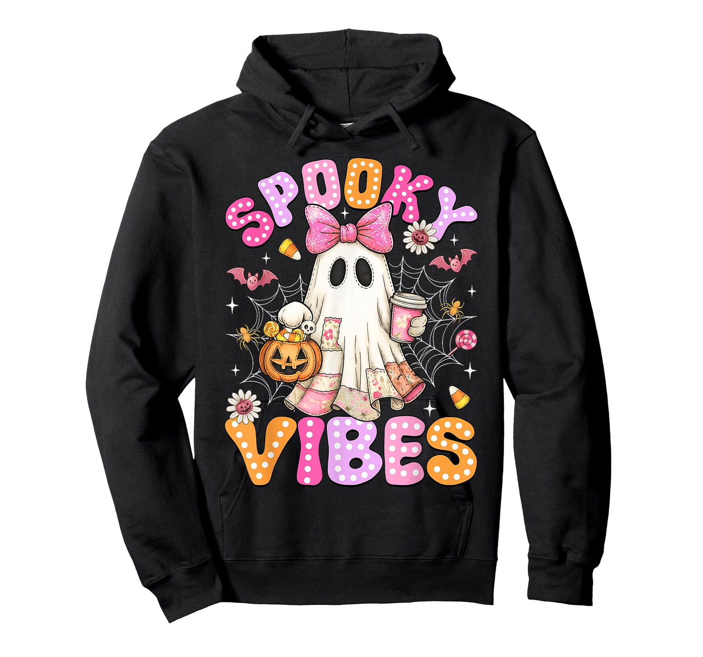 Spooky Vibes Ghost Retro Groovy Halloween Women Girls Kids T-Shirt