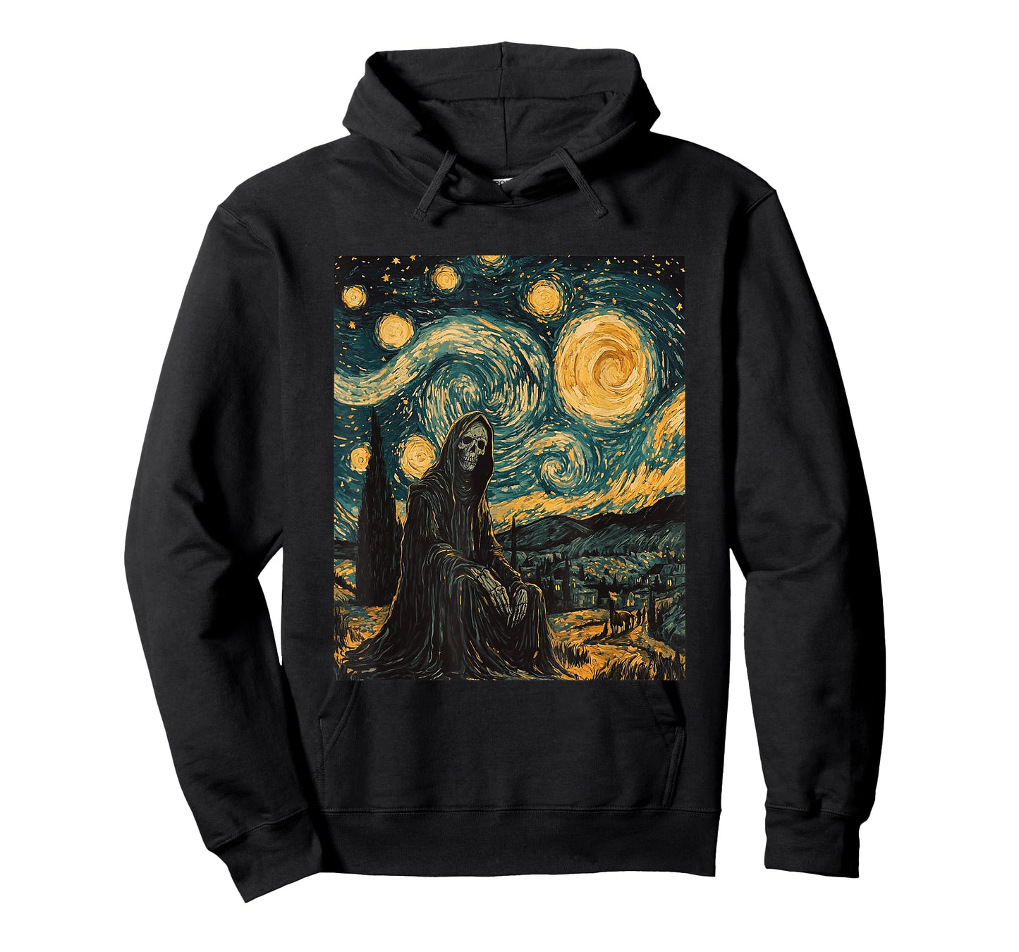 Ghost Skeleton Halloween - Van Gogh Style - Starry Night T-Shirt