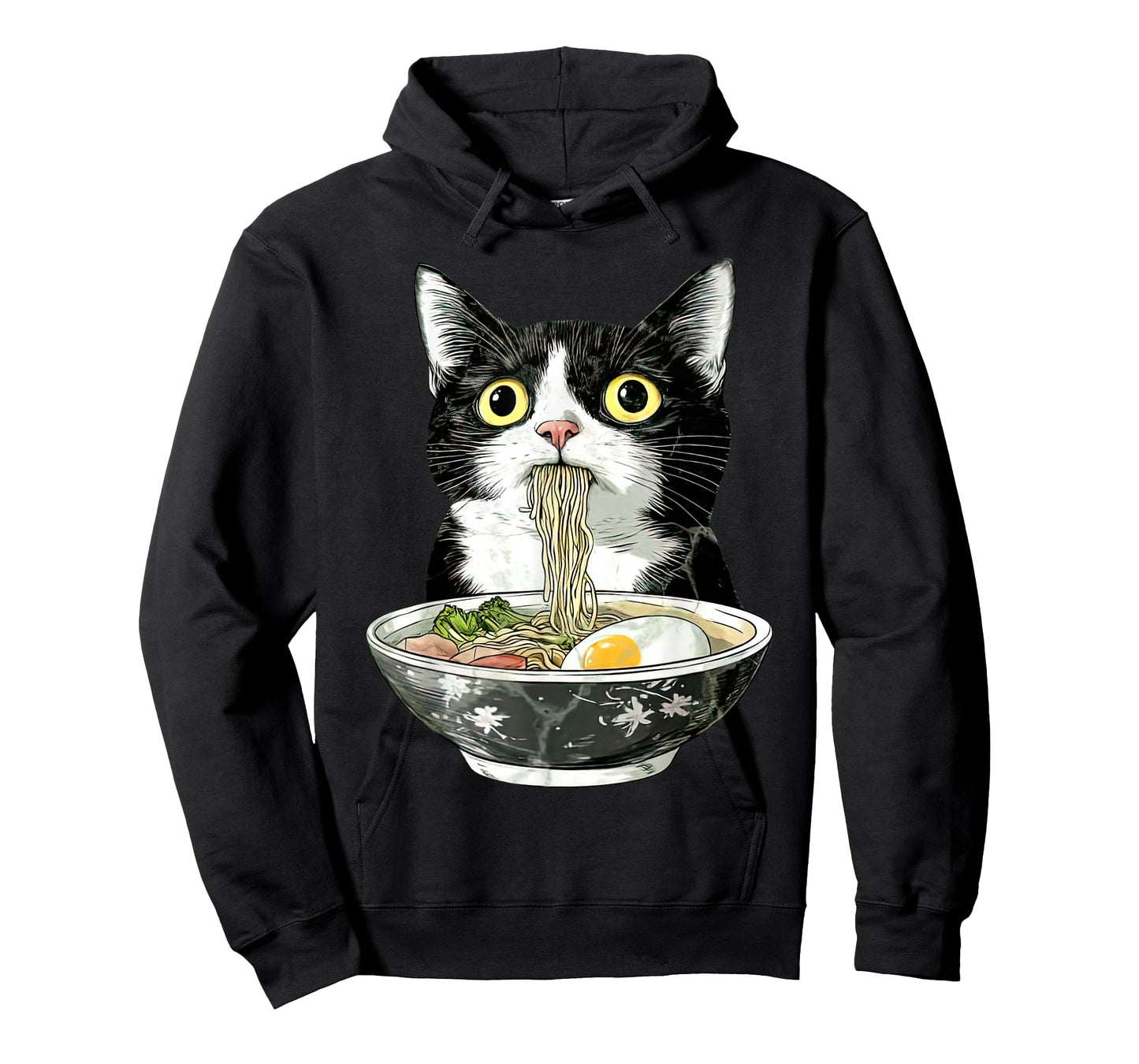 Vintage Tuxedo Cat Eating Ramen Japanese Noodles Anime Lover T-Shirt