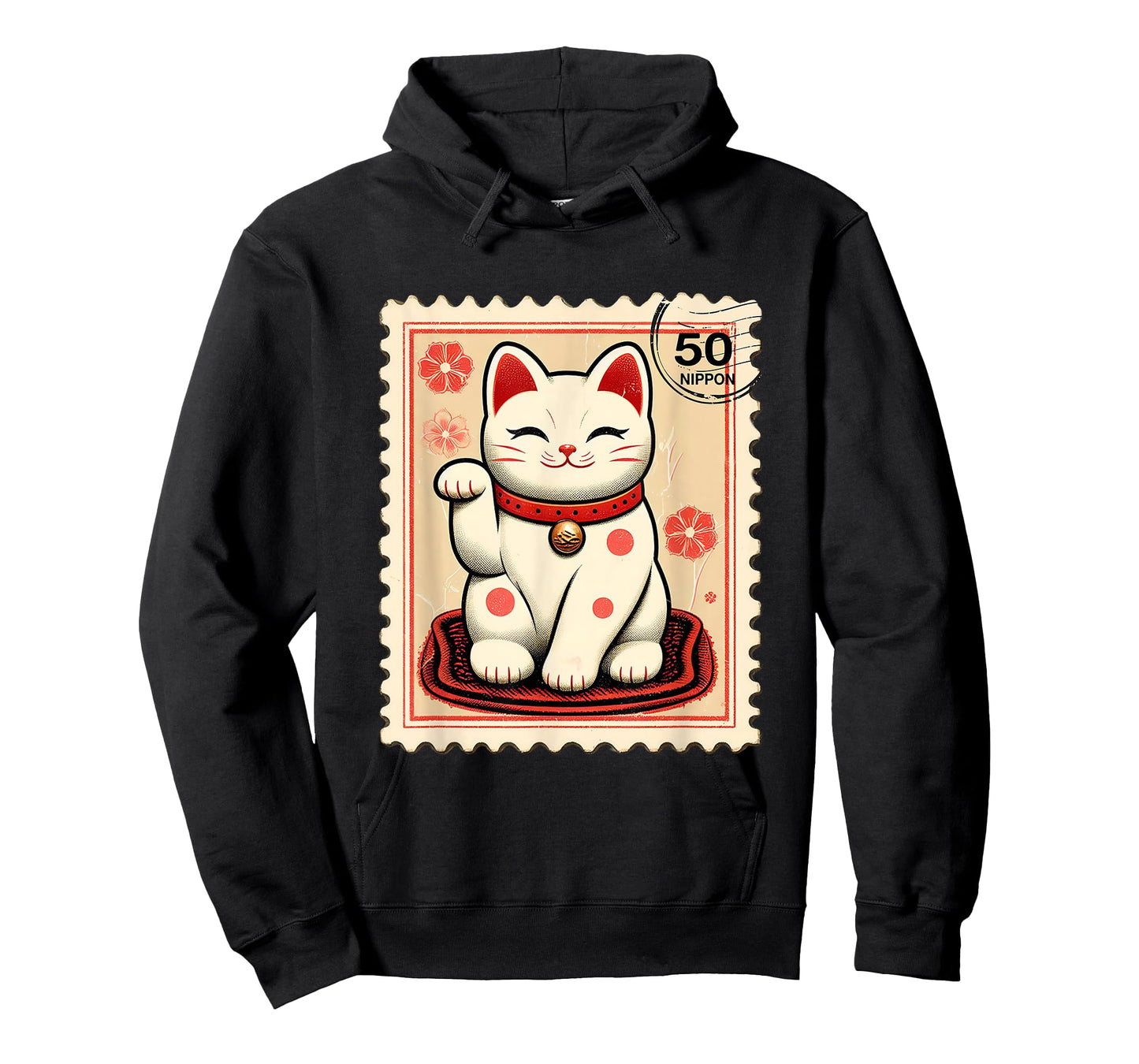 Maneki Neko Japanese Kawaii Lucky Cat Stamp Retro Aesthetic T-Shirt