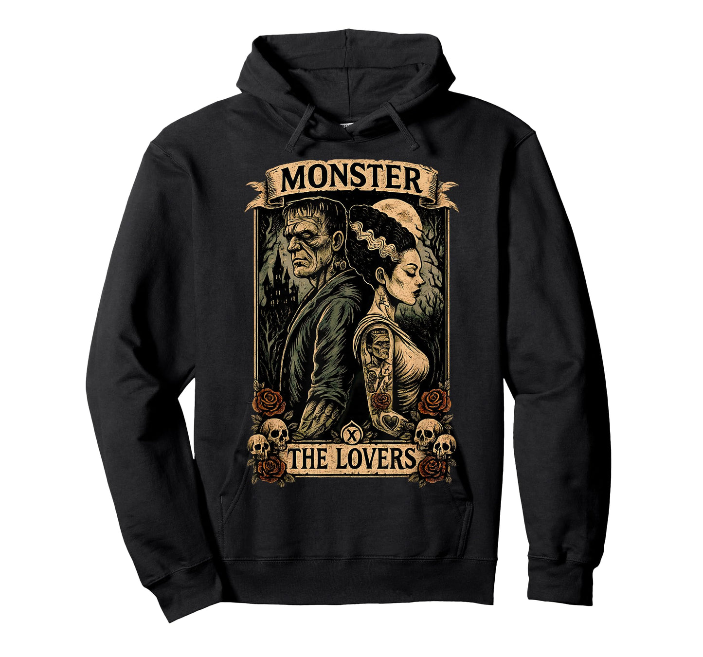 The Monster Frankenstein and Bride The Lovers Tarot Card T-Shirt